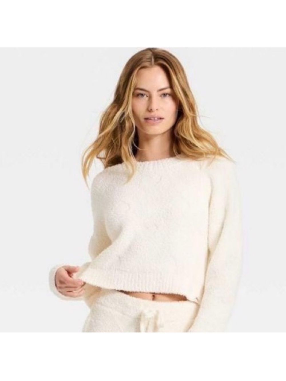 Women’s Valentine’s Day Embossed Boucle Sweater JoyLab Cream